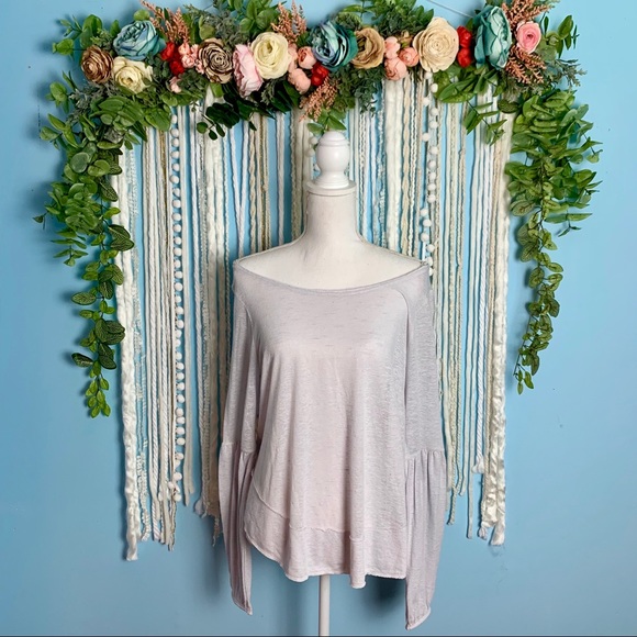 Free People Thin Knit Bell Sleeve Cutout Top M - Picture 2 of 7